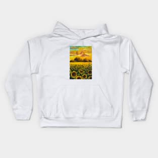Sunflower sunset over the mountains Kids Hoodie